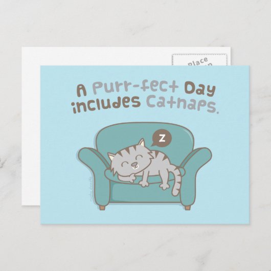 Purrfect Day avec Catnaps Cat Pun Humour Carte pos (Devant / Derrière)
