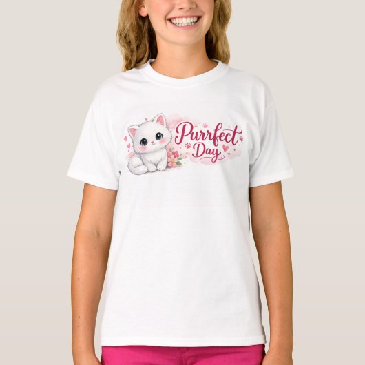 Purrfect Day Cute Kitten Kids T-Shirt (Devant)
