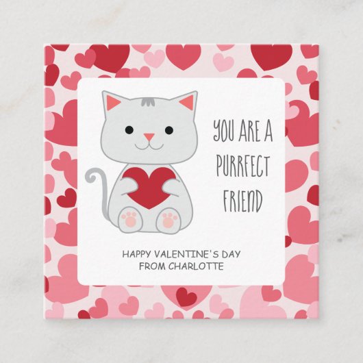 Purrfect Friend Cat Classroom Valentine Informatiekaartje (Voorkant)