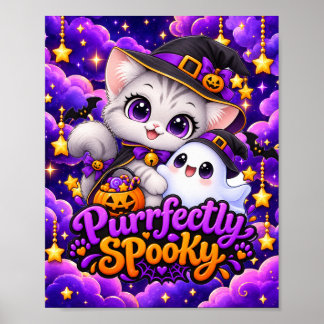 Purrfect Griezelig – Halloween Kat Muurkunst Poster