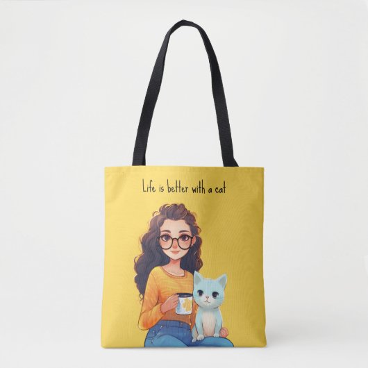 Purrfect Kat Liefhebber Moeder Schattig Geel Draagtas (Voorkant)