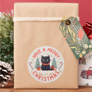 Purrfect Meowy Kerstmis Zwart Kat Ronde Sticker