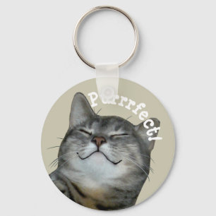 Purrfect Smilling smug kitty cat Sleutelhanger
