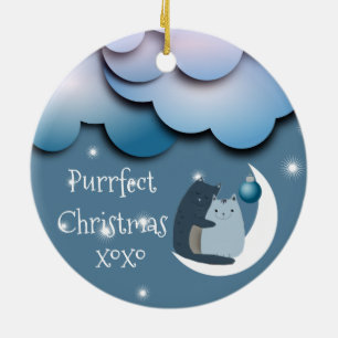 Purrfecte Kerstkatten op de Maan Custom Keramisch Ornament