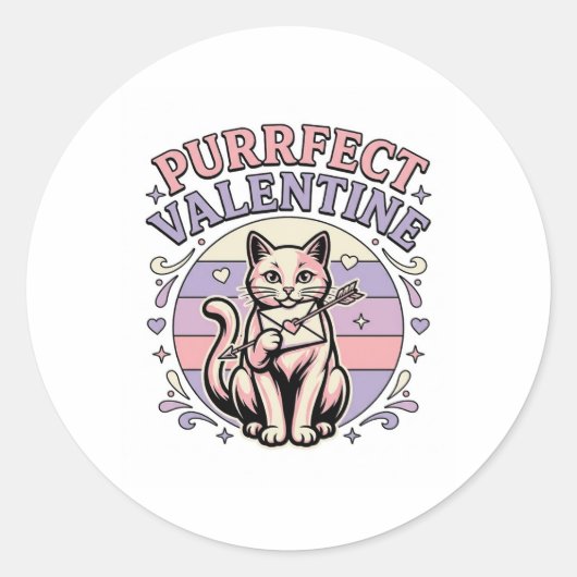 Purrfecte Valentijnsdag Kat Valentijnsliefde Vinta Ronde Sticker (Voorkant)