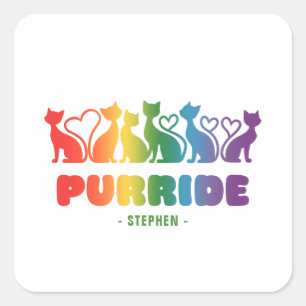 Purride – Rainbow Cat Silhouette LGBTQ+ Pride Pun Vierkante Sticker