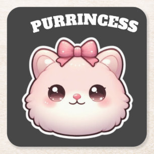Purrincess Mooie Roze Kitty Strik Design Vierkante Kartonnen Onderzetter
