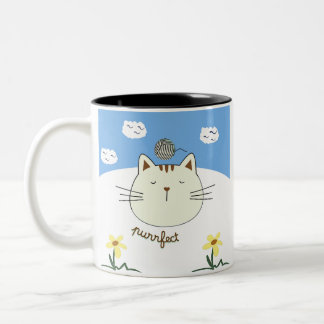 Purring Cat with Yarn Ball Tweekleurige Koffiemok