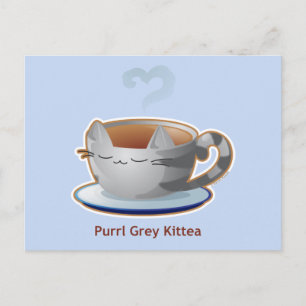 Purrista Pawfee: Grijze Kat Tea Mok Briefkaart