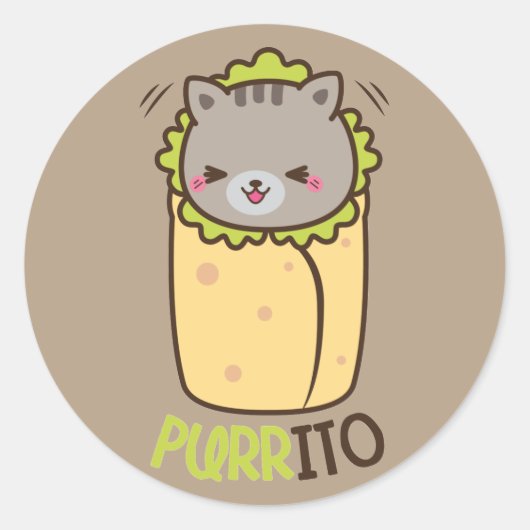 Purrito Kitty Cat Burrito Ronde Sticker (Voorkant)