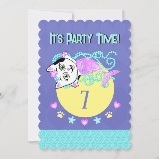 Purrmaid Party Heure Invitation (Devant)