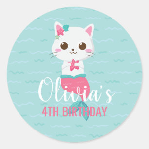 Purrmaid Zeemeermin Kitty Verjaardagsfeestje Ronde Sticker