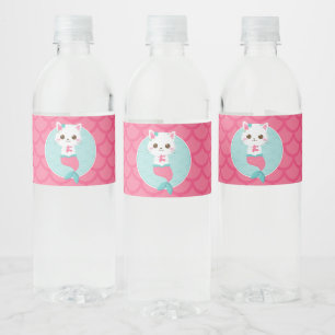 Purrmaids Roze Zeemeermin Kitty Verjaardag Waterfles Etiket