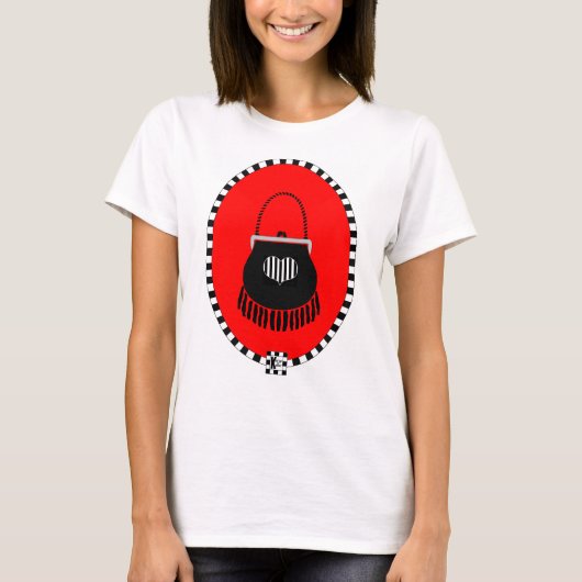Purse à franges noires en t-shirt rouge ovale (Devant)