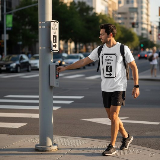 Push Button voor lopen voetganger kruising teken T-shirt