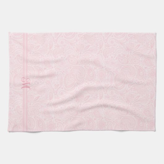 Push Pink Paisley Pattern Stripes and Monogram Theedoek (Horizontaal)