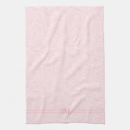 Push Pink Paisley Pattern Stripes and Monogram Theedoek (Verticaal)