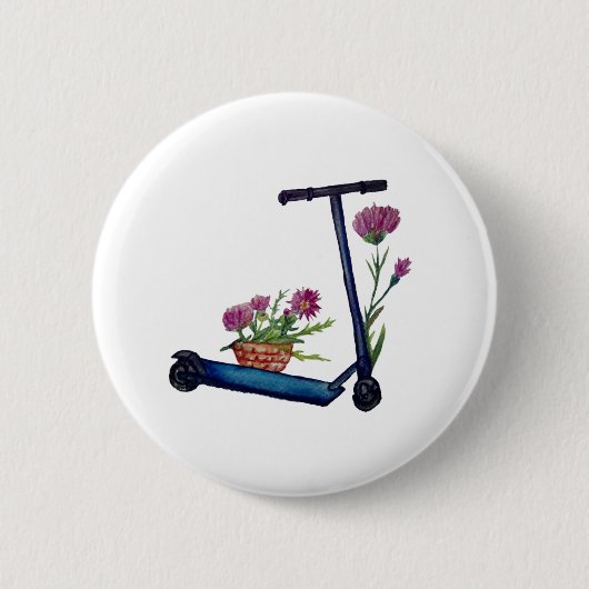 Push Scooter & Fleurs Aquarelle Badge (Devant)