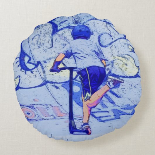 Pushin' It - Stunt Scooter Rider Rond Kussen (Achterkant)