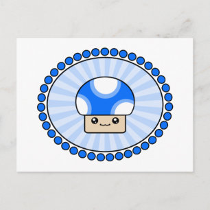 Pushy Puffs Kawaii Mushroom Blue Briefkaart