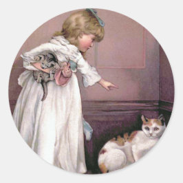 "Puss in de Hoek"  Illustratie Ronde Sticker