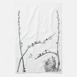 Pussy Willow Kittens en moederkat Theedoek