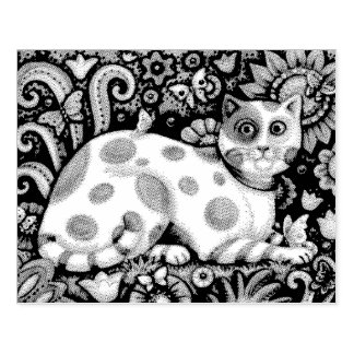 PUSSYCAT O PUSSYCAT, FOLK ART CAT RUBBER STAMP Lge Rubberstempel