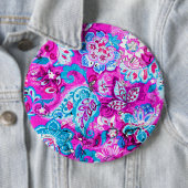 Putblauwe roze blokpatronen ronde button 6,0 cm (In situ)