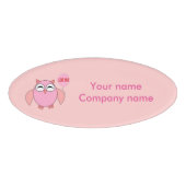 Pute roze Love You Owl Custom Name Label Naambadge (Voorkant)