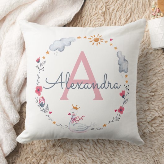 Putroze zwaan en zonnebloem met monogram w kussen (Deken)