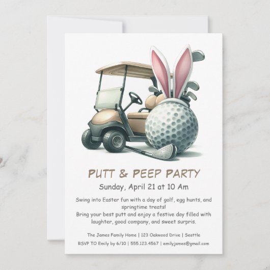 Putt & Peep Party Pâques Golf Invitation (Devant)