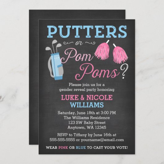 Putters ou Pom Poms Genre RevezParty Invitation (Devant / Derrière)