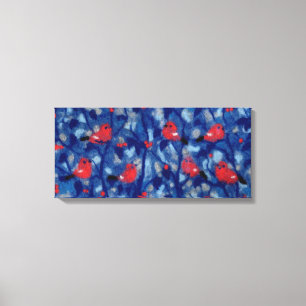 Puttertjes, Rode Vogels Blauwe Bomen Vezelschilder Canvas Afdruk