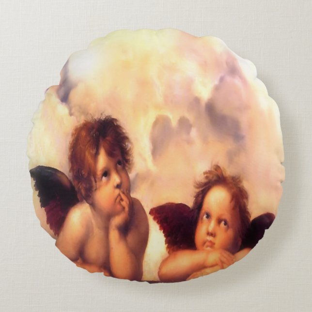 Putti Pair van Angels Rond Kussen (Voorkant)