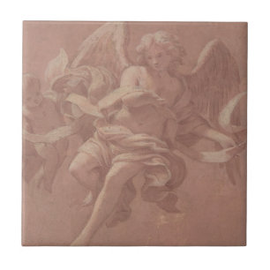 Putto en Angel Holding a Banderole Tegeltje