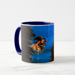 Putto in Blue Sky Pours a Cascade of White Flower Mok