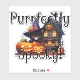 Puur Spooky Black Cat met Witch's Pet Hallo Sticker
