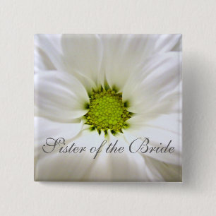 puur witte madeliefjes bloem bruiloft vierkante button 5,1 cm