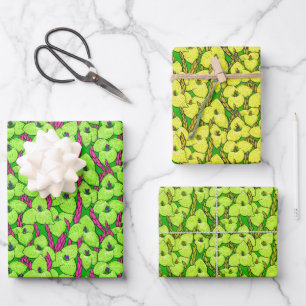 Puya Flowers Bloom Floral Pattern Green Chartreuse Inpakpapier Vel