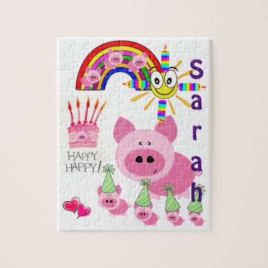 Puzles Happy Birthday Roze Varkens Legpuzzel (Verticaal)