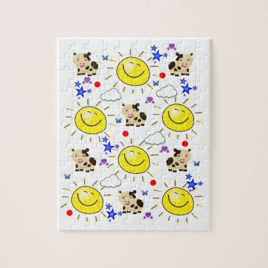 Puzles Koe Sun Clouds Blue Stars Legpuzzel (Verticaal)