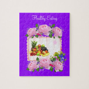 Puzles Paars Healthy Fruits Pink Roses Floral Legpuzzel
