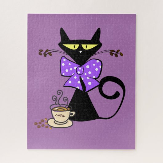 Puzles Paarse Cat Bow Coffee Legpuzzel (Verticaal)