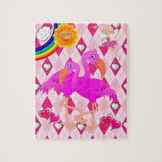 Puzles Pink Flamingo Fairy Rainbow Sun Legpuzzel (Verticaal)