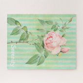 Puzles roze roze roze bloemen groen en witte stree legpuzzel (Horizontaal)