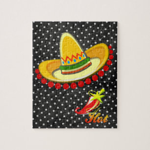 Puzles White Black Polkadot Sombrero Peppers Legpuzzel