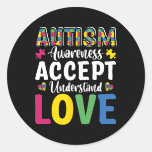 Puzzel Autisme Bewustzijn Accepteer Begrijp Liefde Ronde Sticker
