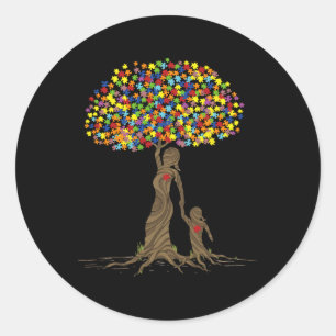 Puzzel boom liefde mam en autistische dochter auti ronde sticker