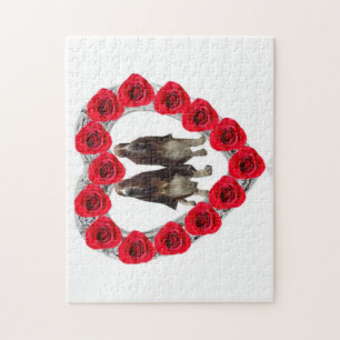 Puzzel Candy Rozen Rode Hart Met Basset Honden