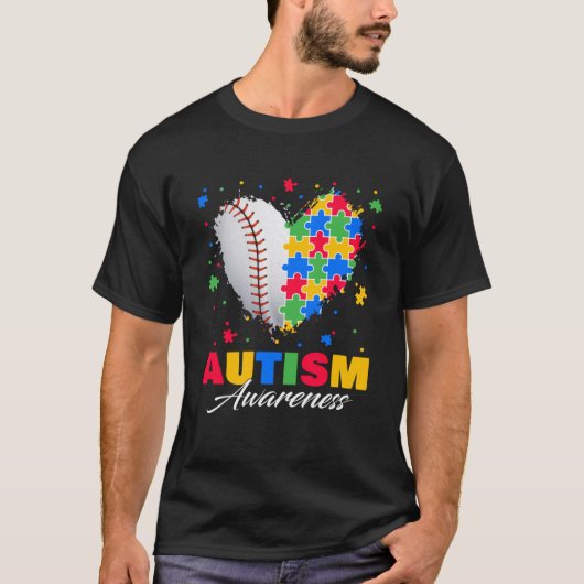 Puzzel Honkbal Hart Autisme Awareness Autist T-shirt (Voorkant)